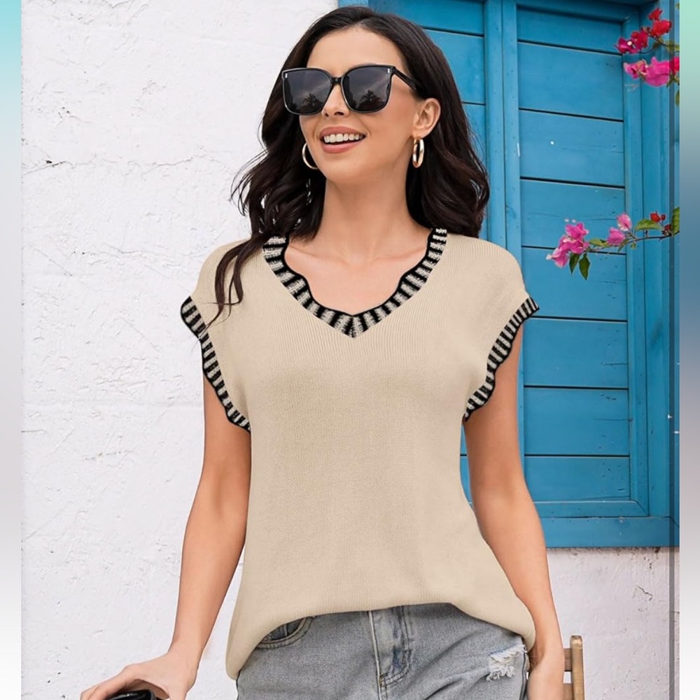 Women’s Short Sleeve Sweater Sleeveless Vests Loose fit Tank Cap Sleeve Knit - Picture 4 of 6